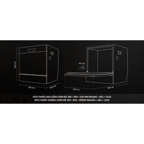 Kích thước máy rửa bát Junger Leopard DWJ-136-VG